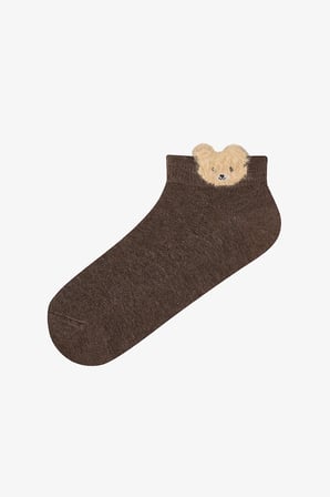Beyaz Kahve Cute Teddy Bear Pamuklu 3 Çift Patik Çorap