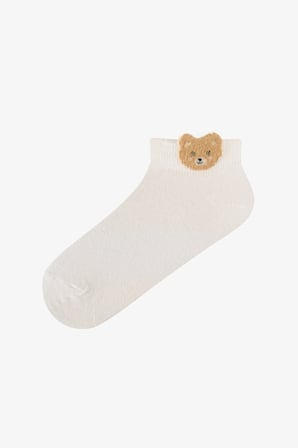 Beyaz Kahve Cute Teddy Bear Pamuklu 3 Çift Patik Çorap