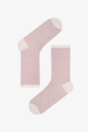 Pembe Bordo Fine Lines Çizgili 5 Çift Soket Çorap