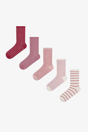 Pembe Bordo Fine Lines Çizgili 5 Çift Soket Çorap
