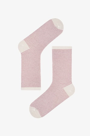 Pembe Bordo Fine Lines Çizgili 5 Çift Soket Çorap