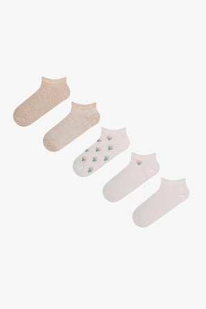 Beyaz Kahve Soft Blossom Çiçekli Pamuklu 5 Çift Patik Çorap