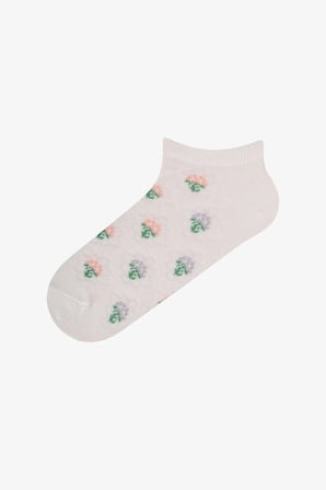 Beyaz Kahve Soft Blossom Çiçekli Pamuklu 5 Çift Patik Çorap