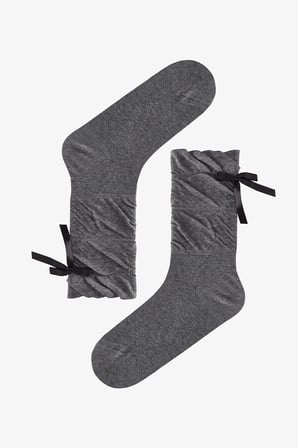 Antrasit Draped Ribbon Pamuklu Soket Çorap