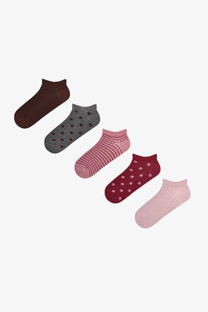 Siyah Bordo Berry Puantiye Desenli 5 Çift Patik Çorap