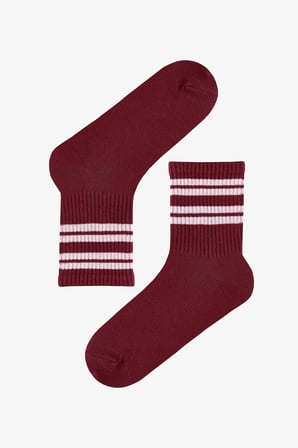 Pembe Bordo Back Collage Çizgili Pamuklu 2 Çift Soket Çorap