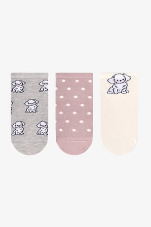Gri Gül Little Puppy Pamuklu 3 Çift Patik Çorap