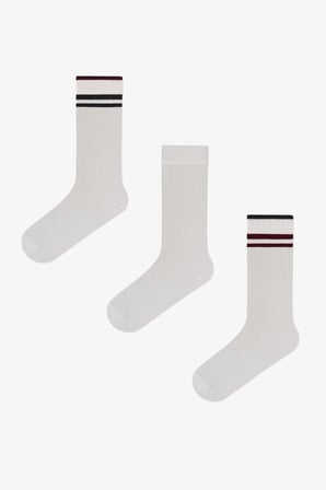 Marsmelov Retro Lines Çizgili Pamuklu 3 Çift Soket Çorap