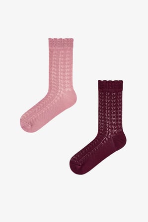 Pembe Bordo Silky Colosio Ajur Desenli Pamuklu 2 Çift Soket Çorap