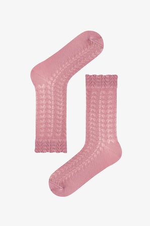Pembe Bordo Silky Colosio Ajur Desenli Pamuklu 2 Çift Soket Çorap