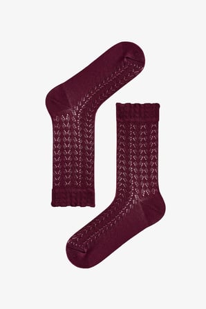 Pembe Bordo Silky Colosio Ajur Desenli Pamuklu 2 Çift Soket Çorap