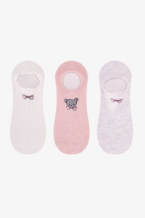 Beyaz Gri Pembe Tiny Bear 3 Çift Sneaker Çorap
