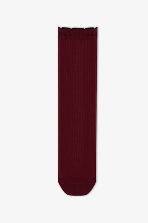 Kız Çocuk Bordo Preppy Sweetie Fiyonk Desenli Pamuklu Pantolon Çorap