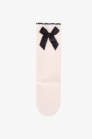 Kız Çocuk Marsmelov Preppy Sweetie Fiyonk Desenli Pamuklu Pantolon Çorap