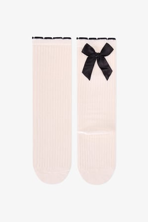 Kız Çocuk Marsmelov Preppy Sweetie Fiyonk Desenli Pamuklu Pantolon Çorap