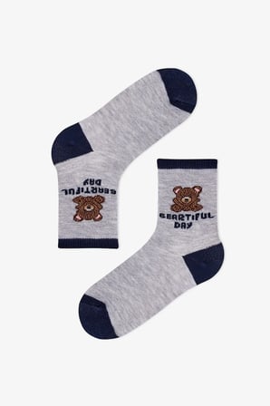 Erkek Çocuk Koyu Mavi Navy Teddy Ayı Desenli Pamuklu 4 Çift Soket Çorap