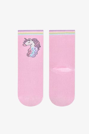 Kız Çocuk Pembe Unicorn Pamuklu 4 Çift Soket Çorap