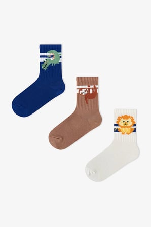 Erkek Çocuk Jungle Animals Pamuklu 3 Çift Soket Çorap