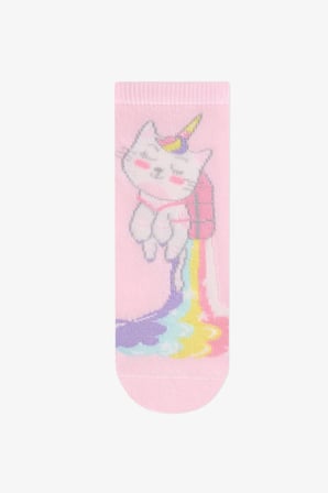 Kız Çocuk Caticorn Galaxy Unicorn Desenli Pamuklu 4 Çift Soket Çorap