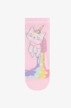 Kız Çocuk Caticorn Galaxy Unicorn Desenli Pamuklu 4 Çift Soket Çorap