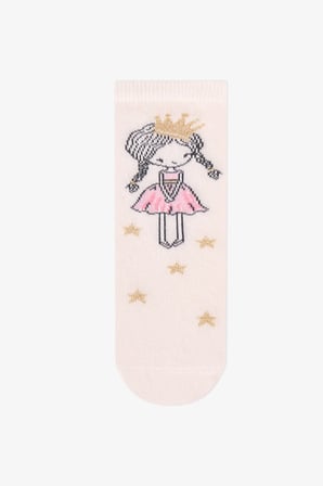 Kız Çocuk Pembe Sparkle Princess Prenses Desenli Pamuklu 4 Çift Soket Çorap