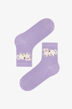 Kız Çocuk Pembe Fluffy Cat Kedi Desenli Pamuklu 4 Çift Soket Çorap