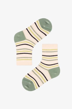 Erkek Çocuk Yeşil Woodland Greens Çizgili Pamuklu 4 Çift Soket Çorap