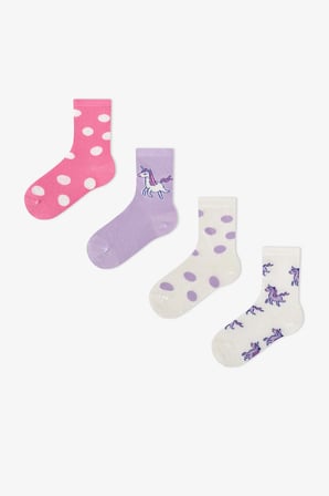 Kız Çocuk Pembe Loving Unicorn 4 Çift Soket Çorap