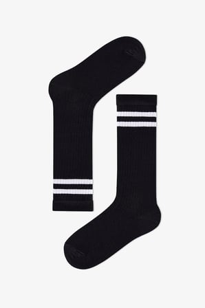 Kız Çocuk Siyah Sporty Black Fitilli Çizgili Pamuklu Pantolon Çorap