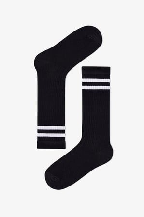 Kız Çocuk Siyah Sporty Black Fitilli Çizgili Pamuklu Pantolon Çorap