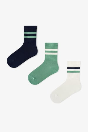 Erkek Çocuk Greeny Çizgili Pamuklu 3 Çift Soket Çorap