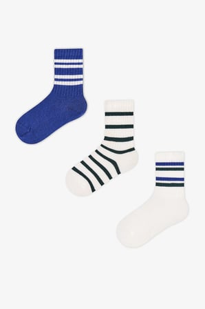 Erkek Çocuk Mavi Sailor Çizgili Pamuklu 3 Çift Soket Çorap