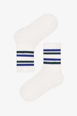 Erkek Çocuk Mavi Sailor Çizgili Pamuklu 3 Çift Soket Çorap