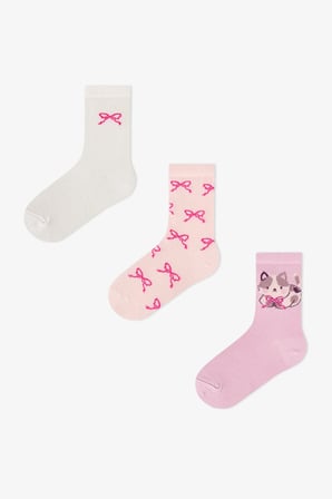 Kız Çocuk Pembe Snailmail Cuties Fiyonk Desenli Pamuklu 3 Çift Soket Çorap
