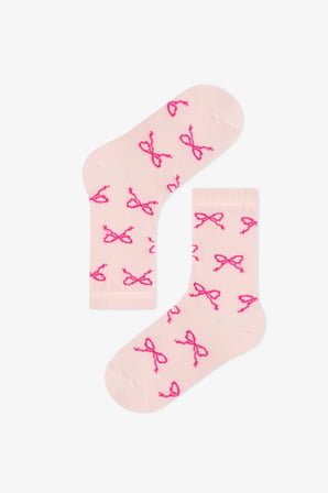 Kız Çocuk Pembe Snailmail Cuties Fiyonk Desenli Pamuklu 3 Çift Soket Çorap