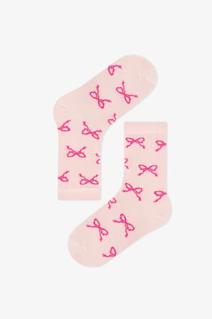 Kız Çocuk Pembe Snailmail Cuties Fiyonk Desenli Pamuklu 3 Çift Soket Çorap