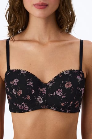 Siyah Lotus Mesh Çiçekli Pedli Sütyen