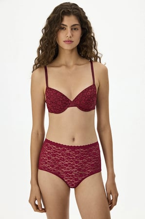 Bordo Daylift Dantel Çiçekli Pedli Sütyen
