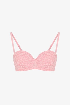 Pembe Pop Dantel Çiçekli Pedli Push Up Sütyen