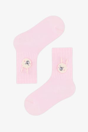 Kız Çocuk Pembe Little Pink Bunny Tavşan Desenli Pamuklu 3 Çift Soket Çorap