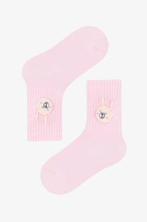 Kız Çocuk Pembe Little Pink Bunny Tavşan Desenli Pamuklu 3 Çift Soket Çorap