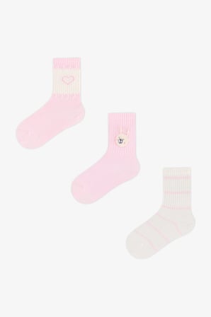 Kız Çocuk Pembe Little Pink Bunny Tavşan Desenli Pamuklu 3 Çift Soket Çorap
