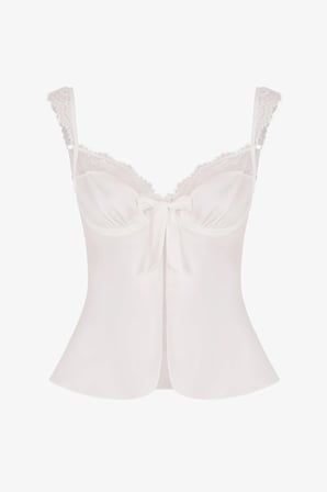 Kırık Beyaz Balenli Çiçekli Bralet
