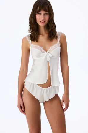 Kırık Beyaz Balenli Çiçekli Bralet