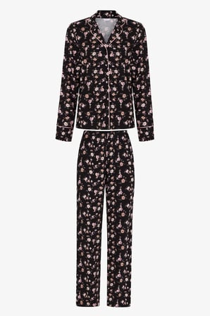Siyah Floral Dream Uzun Kollu Gömlek Pantolon Pijama Takımı