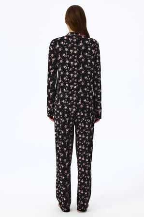 Siyah Floral Dream Uzun Kollu Gömlek Pantolon Pijama Takımı