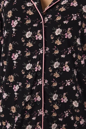 Siyah Floral Dream Uzun Kollu Gömlek Pantolon Pijama Takımı