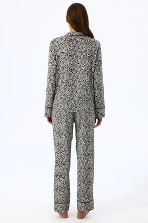 Ekru Noir Garden Leopar Desenli Uzun Kollu Gömlek Pantolon Pijama Takımı