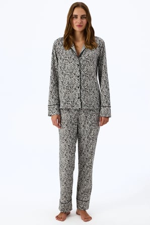 Ekru Noir Garden Leopar Desenli Uzun Kollu Gömlek Pantolon Pijama Takımı