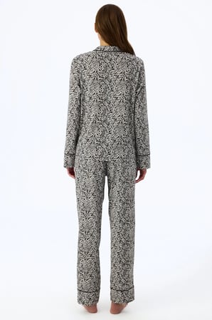 Ekru Noir Garden Leopar Desenli Uzun Kollu Gömlek Pantolon Pijama Takımı
